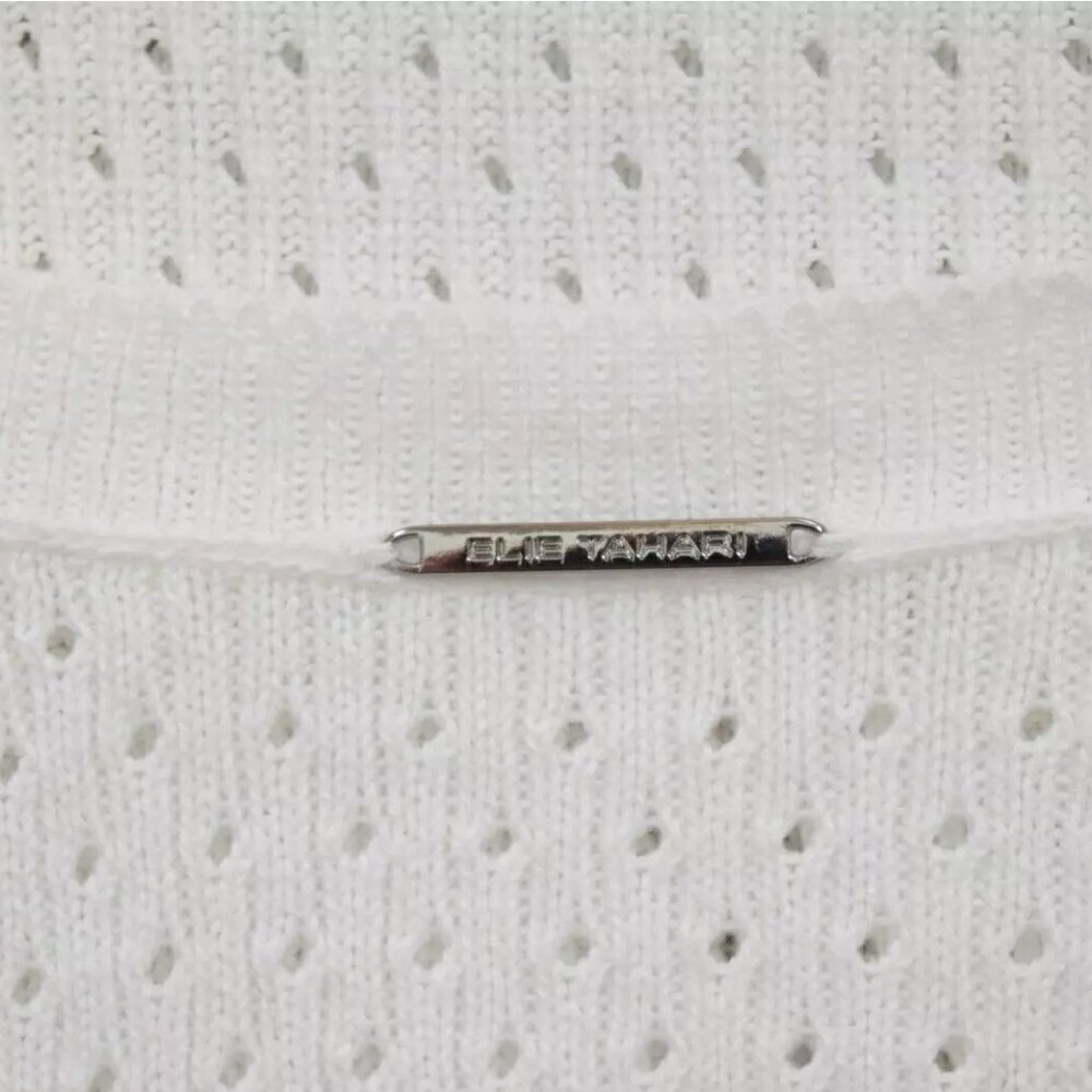 ELIE TAHARI NOVELTY STITCH WHITE COTTON SWEATER - Picture 7 of 9